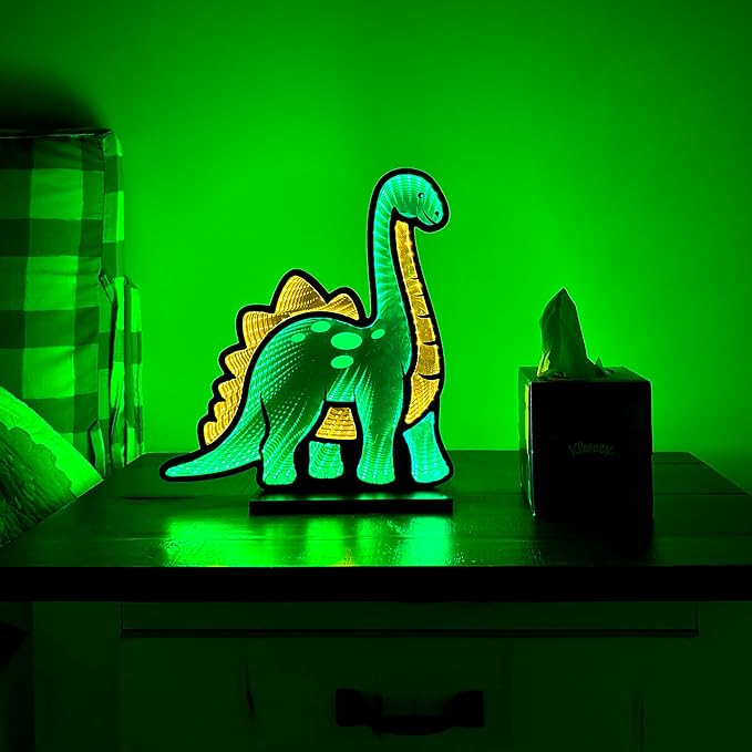 Little Dinosaur Infinity Mirror Cool Desk Lamp Bedroom & Game Room Decorative Light Ambient Night Light Birthday Gift