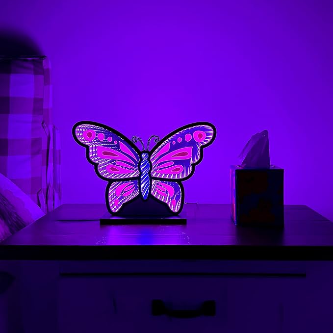 Butterfly Infinity Mirror Cool Desk Lamp Bedroom & Game Room Decorative Light Ambient Night Light Birthday Gift