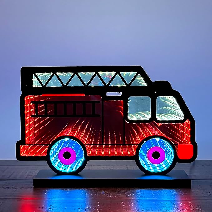 Fire Truck Infinity Mirror Cool Desktop Lamp Bedroom & Game Room Decorative Light Ambient Night Light Birthday Gift
