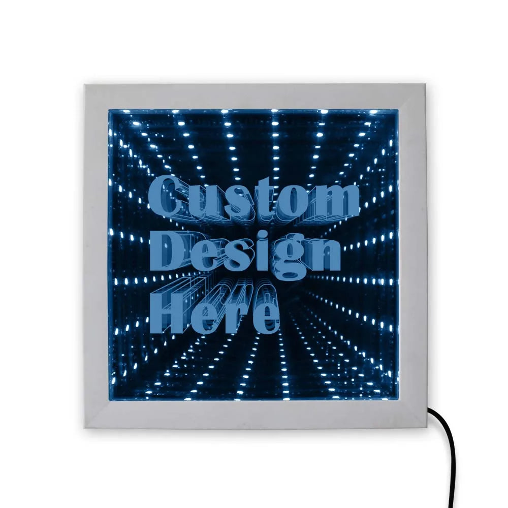 Custom Image Logo Text LED Infinity Mirror Wood Frame Personalised LED Picture Frame Cool Infinite Led Tunnel Lamp Neon Sign