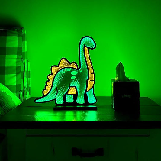 Little Dinosaur Infinity Mirror Cool Desk Lamp Bedroom & Game Room Decorative Light Ambient Night Light Birthday Gift