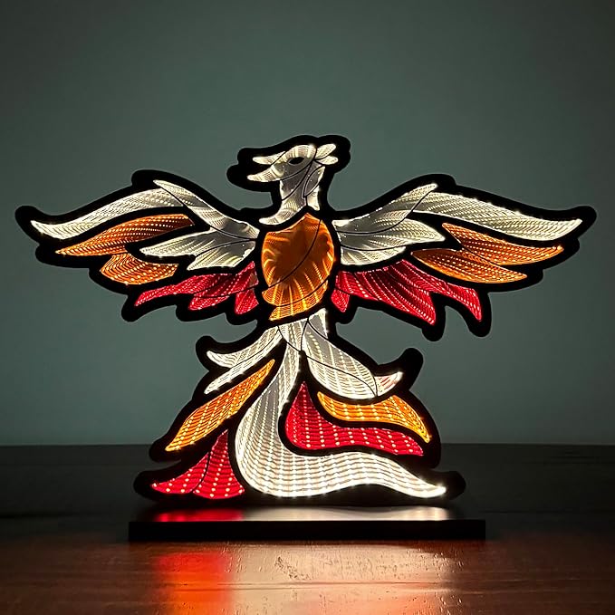 Phoenix Infinity Mirror, Desk Lamp, Night Light, Ambient Lighting, Birthday Gift