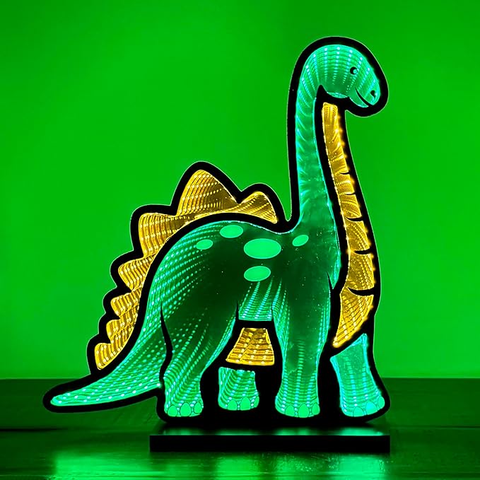 Little Dinosaur Infinity Mirror Cool Desk Lamp Bedroom & Game Room Decorative Light Ambient Night Light Birthday Gift
