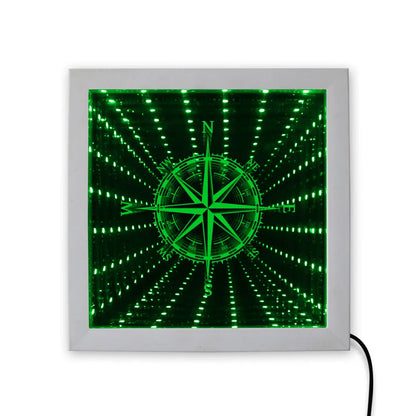 Nautical Compass Direction Infinity Mirror Frame Wind Rose Tunnel Light LED Mirror Infinite Reflections Marina Sea Sailor Gift