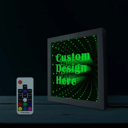 Custom Image Logo Text LED Infinity Mirror Wood Frame Personalised LED Picture Frame Cool Infinite Led Tunnel Lamp Neon Sign