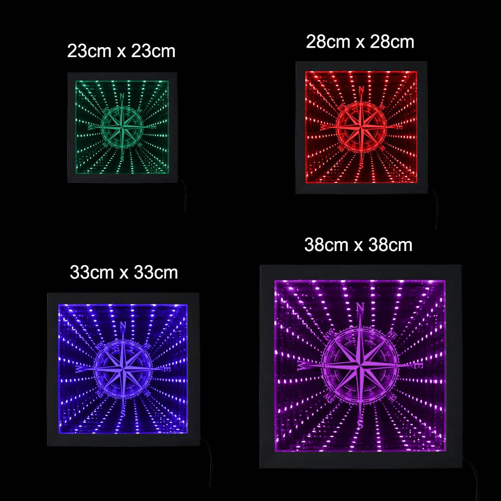 Nautical Compass Direction Infinity Mirror Frame Wind Rose Tunnel Light LED Mirror Infinite Reflections Marina Sea Sailor Gift