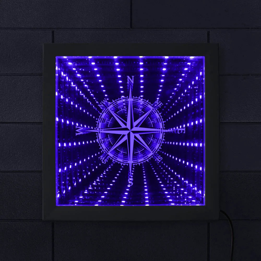 Nautical Compass Direction Infinity Mirror Frame Wind Rose Tunnel Light LED Mirror Infinite Reflections Marina Sea Sailor Gift