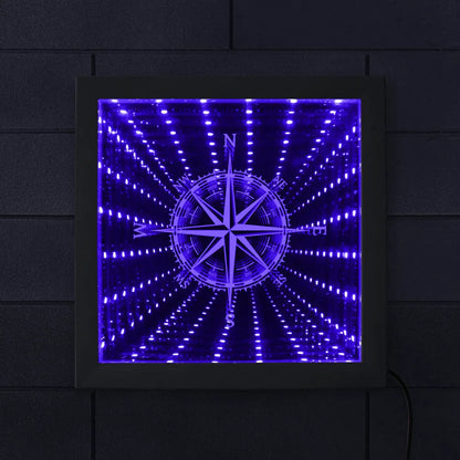 Nautical Compass Direction Infinity Mirror Frame Wind Rose Tunnel Light LED Mirror Infinite Reflections Marina Sea Sailor Gift
