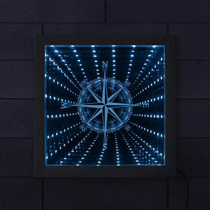 Nautical Compass Direction Infinity Mirror Frame Wind Rose Tunnel Light LED Mirror Infinite Reflections Marina Sea Sailor Gift