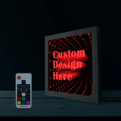 Custom Image Logo Text LED Infinity Mirror Wood Frame Personalised LED Picture Frame Cool Infinite Led Tunnel Lamp Neon Sign