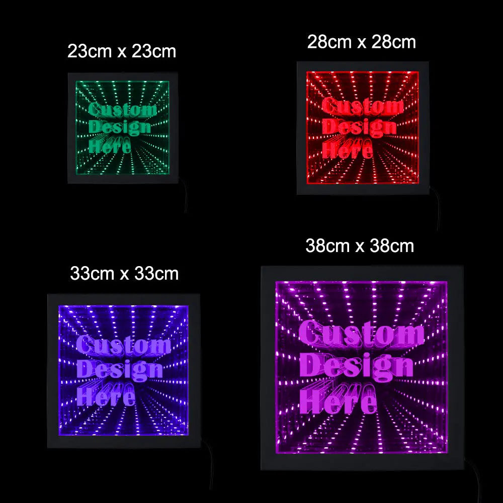 Custom Image Logo Text LED Infinity Mirror Wood Frame Personalised LED Picture Frame Cool Infinite Led Tunnel Lamp Neon Sign