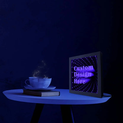 Custom Image Logo Text LED Infinity Mirror Wood Frame Personalised LED Picture Frame Cool Infinite Led Tunnel Lamp Neon Sign