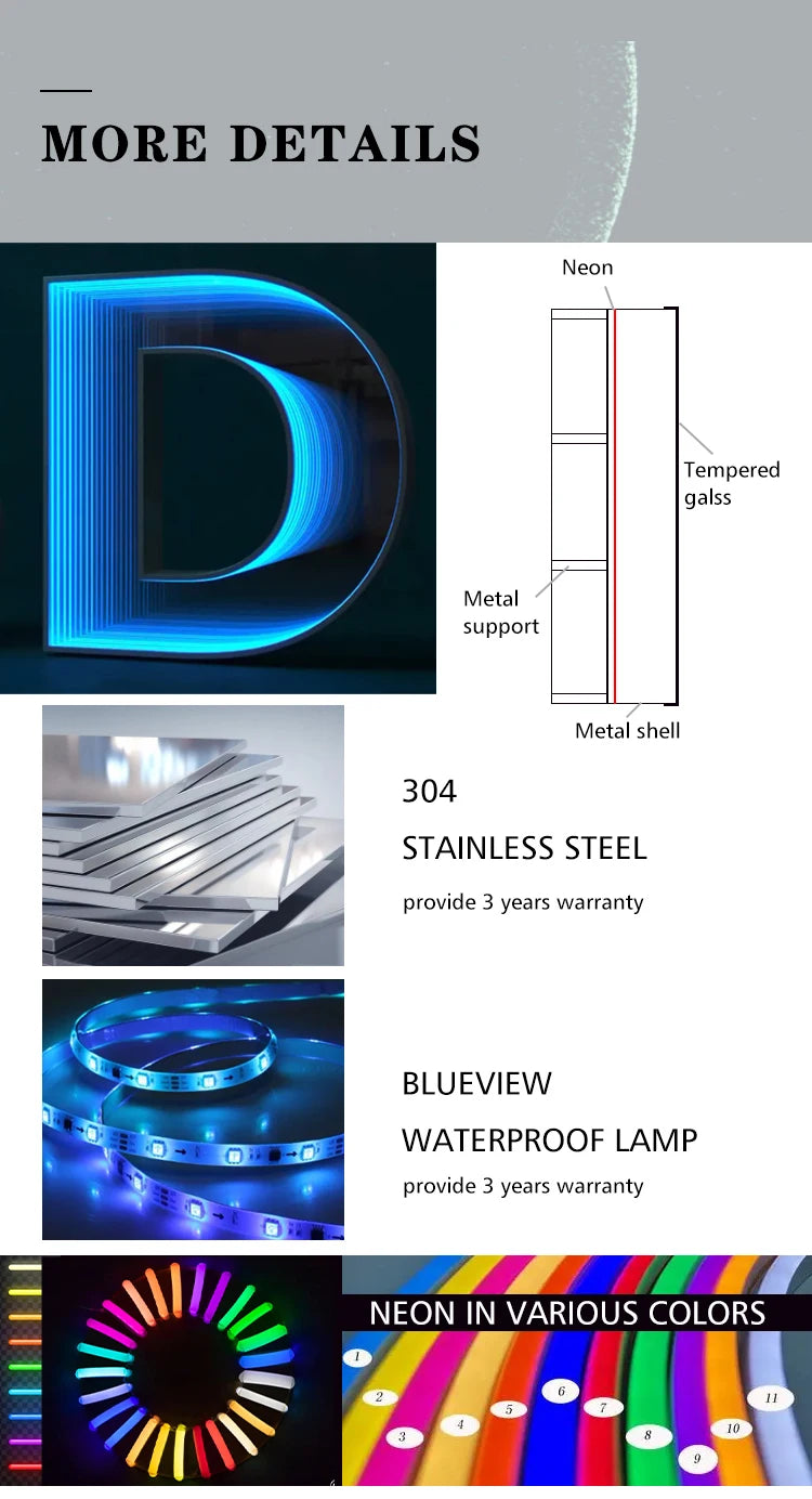 Custom Led Infinity Illusion Mirror Indoor LED Sign Board Acrylic Reflection 3D Neon Infinite Mirror