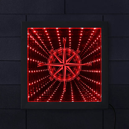 Nautical Compass Direction Infinity Mirror Frame Wind Rose Tunnel Light LED Mirror Infinite Reflections Marina Sea Sailor Gift