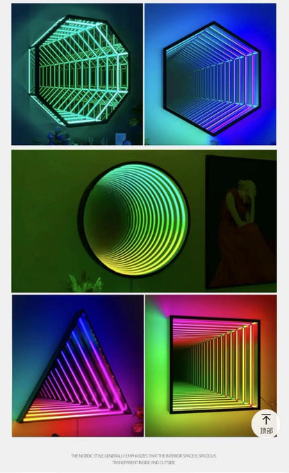 Custom Led Infinity Illusion Mirror Indoor LED Sign Board Acrylic Reflection 3D Neon Infinite Mirror